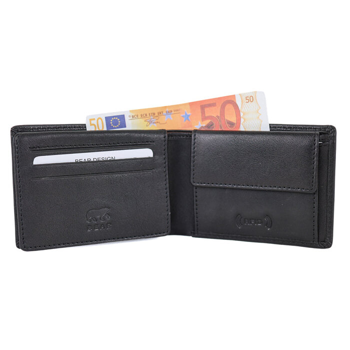Bear Design Bear Design Alfredo 7 pasjes RFID lage billfold zwart