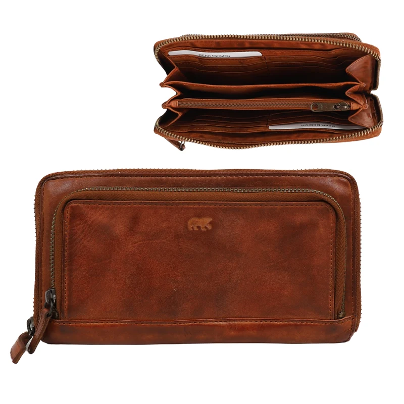 Bear Design Bear Design Isa 12cc rits-portemonne/clutch cognac