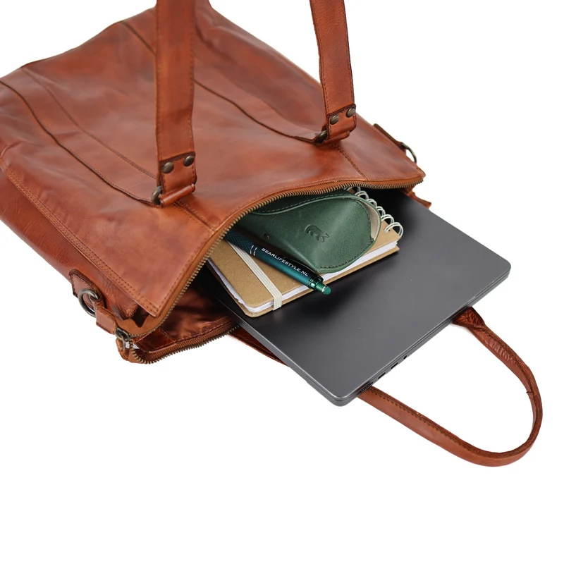 Bear Design Bear Design Freya leren 15" laptop-shopper cognac