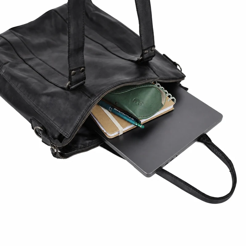 Bear Design Bear Design Freya leren 15" laptop-shopper zwart