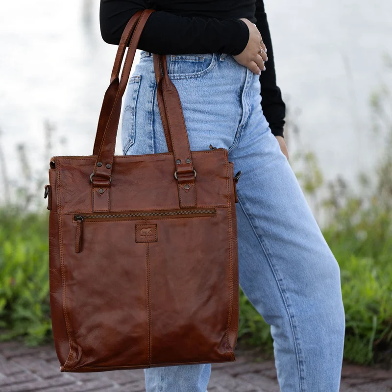 Bear Design Bear Design Freya leren 15" laptop-shopper zwart