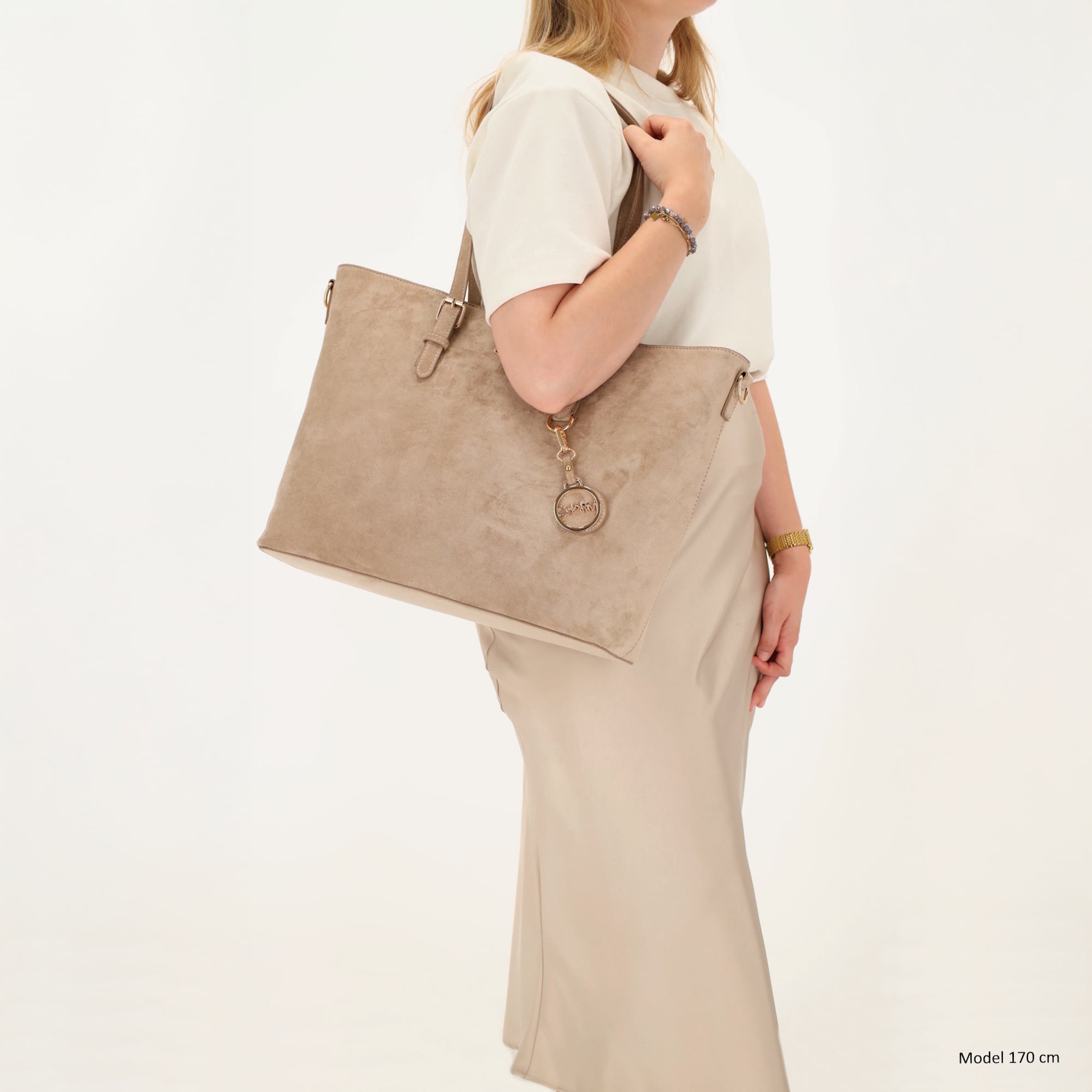 Charm London Charm London Birmingham shopper-laptoptas 15,6 inch suède-look taupe