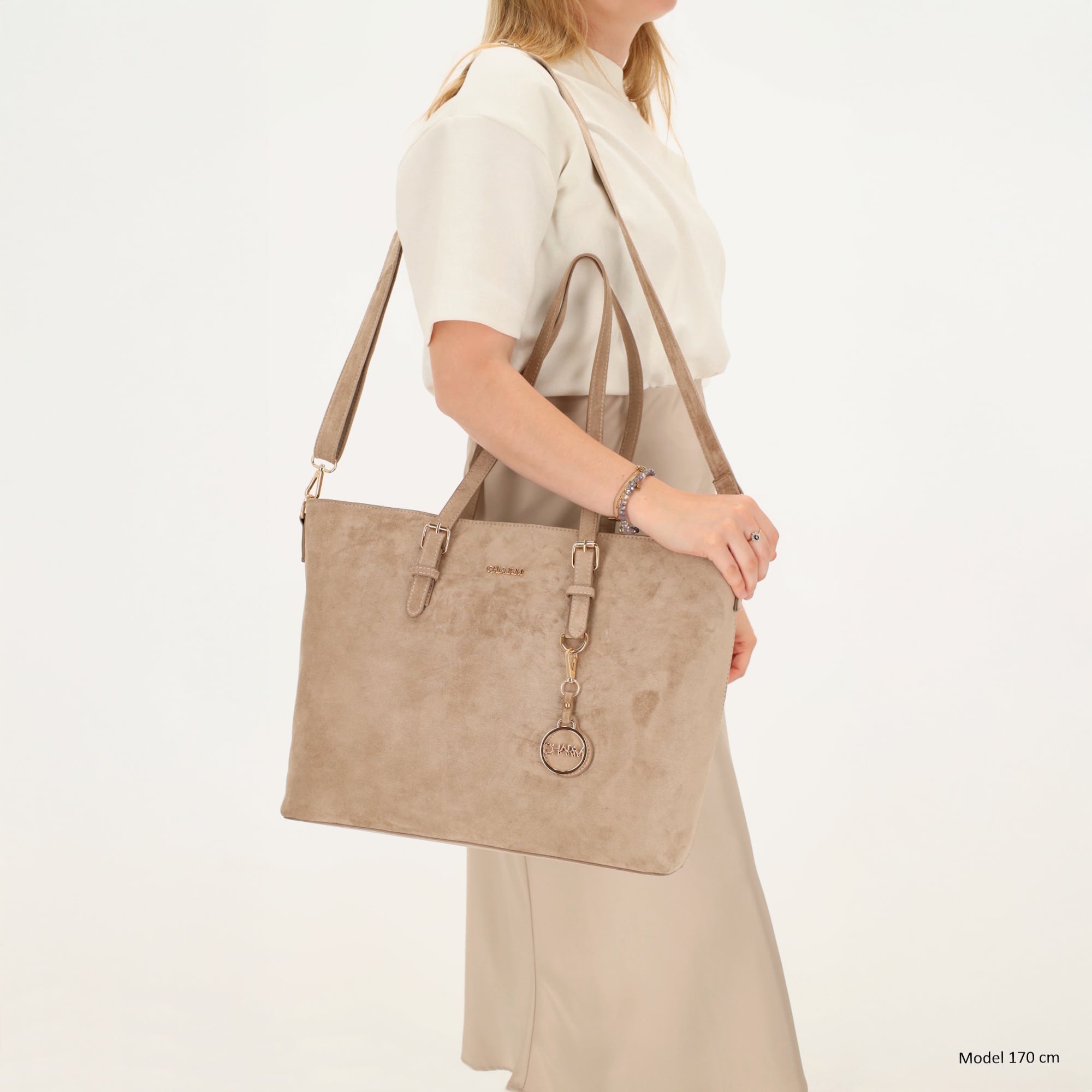 Charm London Charm London Birmingham shopper-laptoptas 15,6 inch suède-look taupe