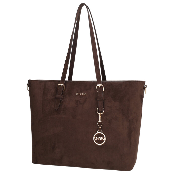 Charm London Charm London Birmingham shopper-laptoptas 15,6 inch suède-look bruin