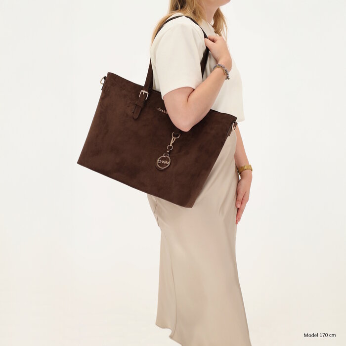 Charm London Charm London Birmingham shopper-laptoptas 15,6 inch suède-look bruin