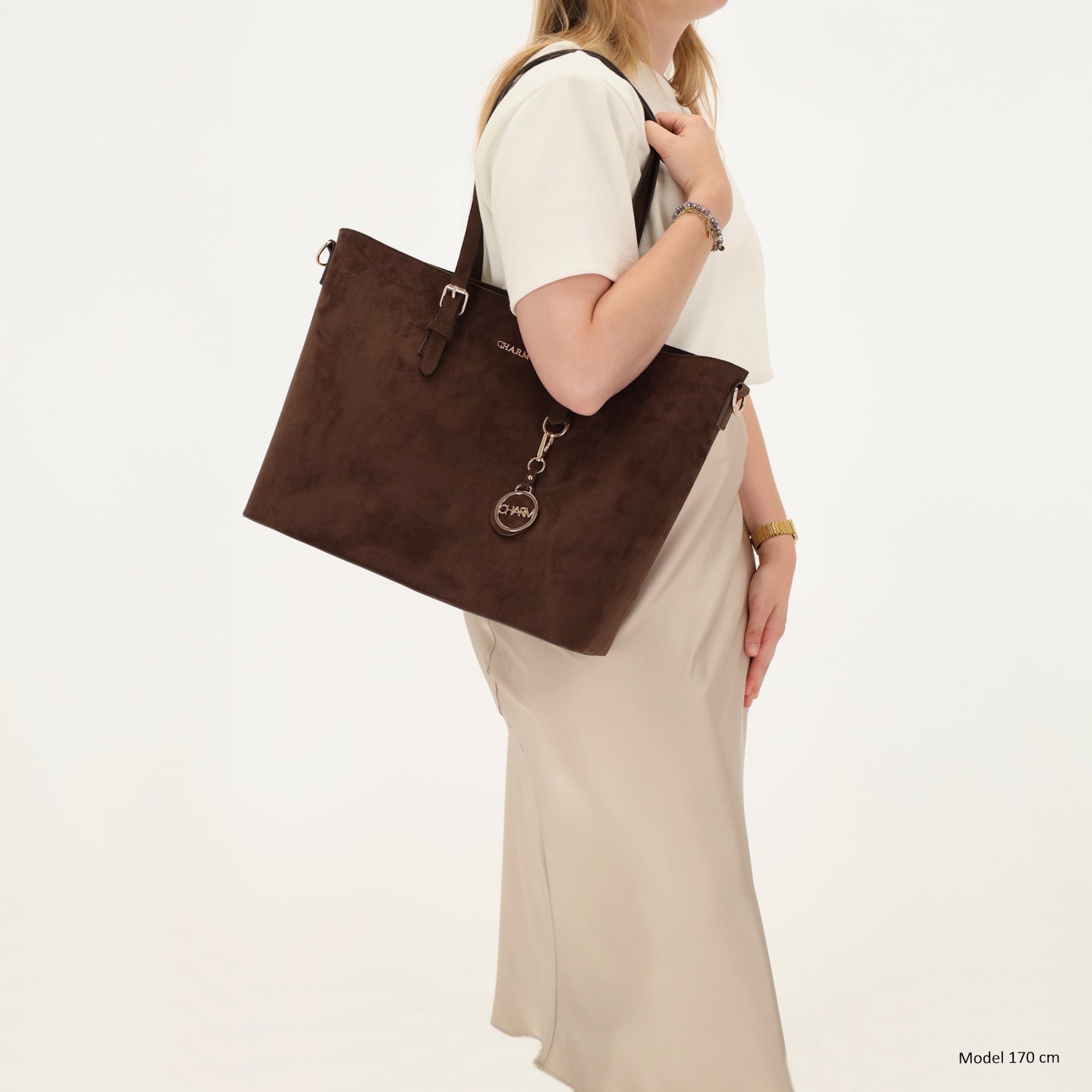 Charm London Charm London Birmingham shopper-laptoptas 15,6 inch suède-look bruin