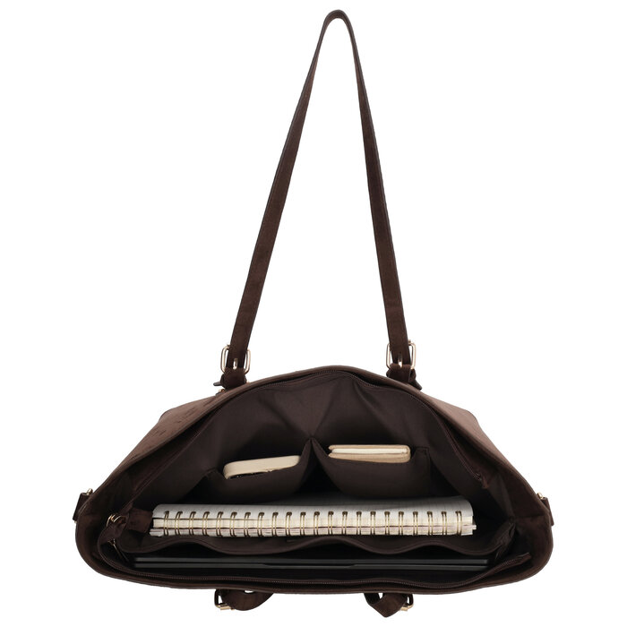 Charm London Charm London Birmingham shopper-laptoptas 15,6 inch suède-look bruin