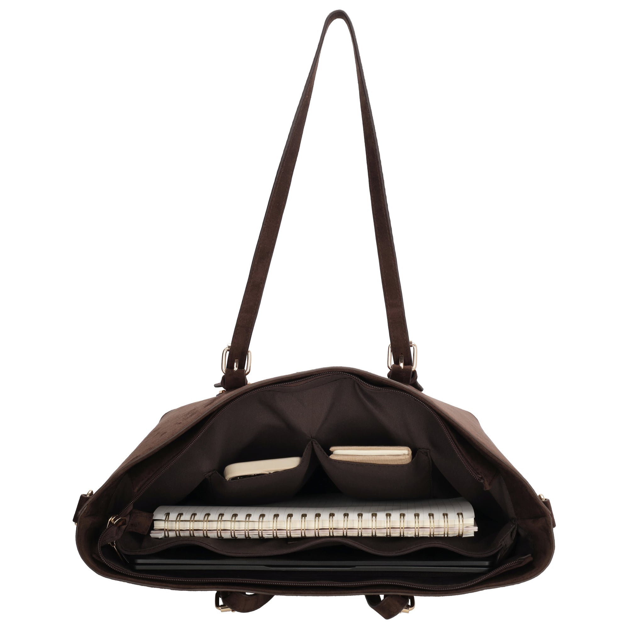 Charm London Charm London Birmingham shopper-laptoptas 15,6 inch suède-look bruin
