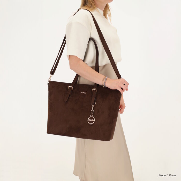 Charm London Charm London Birmingham shopper-laptoptas 15,6 inch suède-look bruin