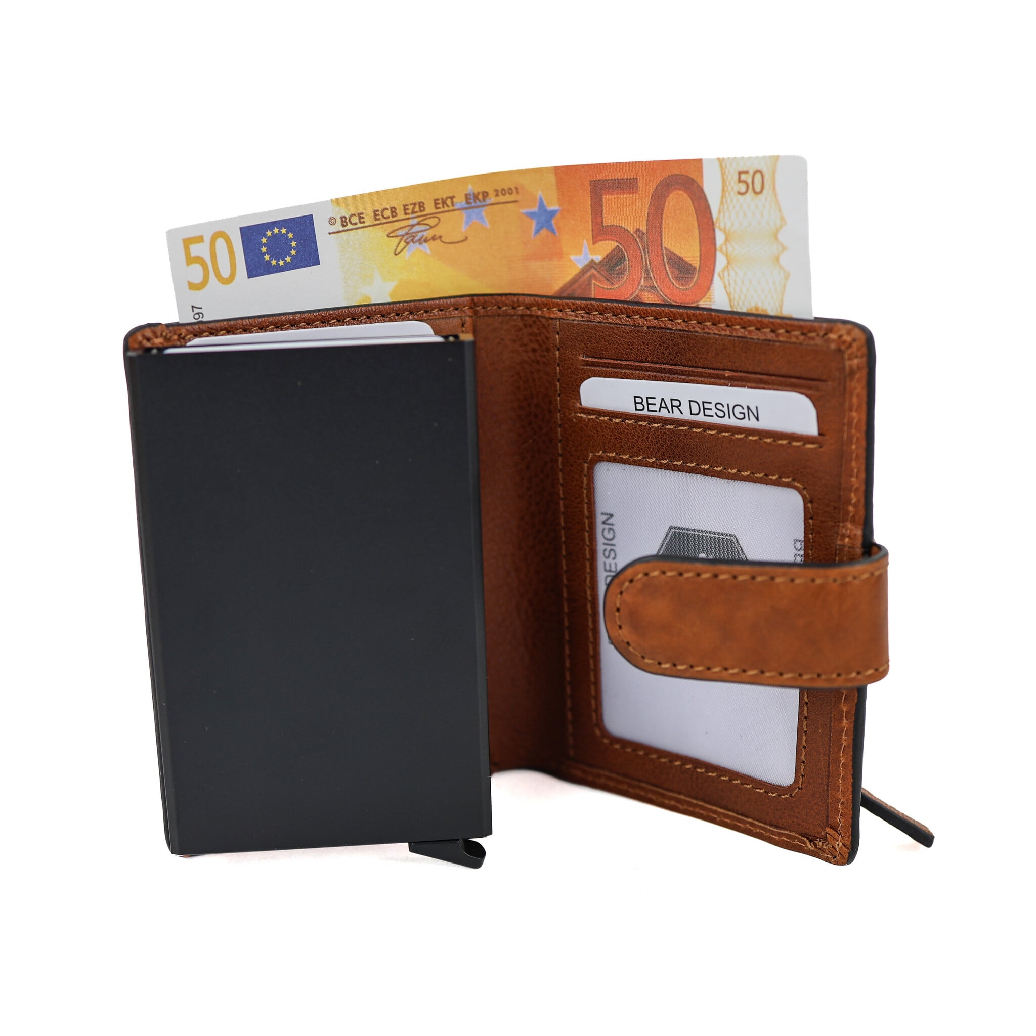 Bear Design Bear Design Pietro 10cc portemonnee met cardprotector cognac