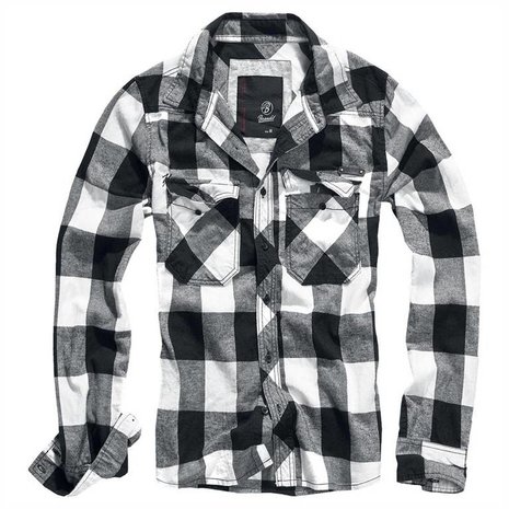 Brandit Check Shirt White-Black Flanel Overhemd Heren Brandit Check Shirt White-Black Flanel Overhemd Heren