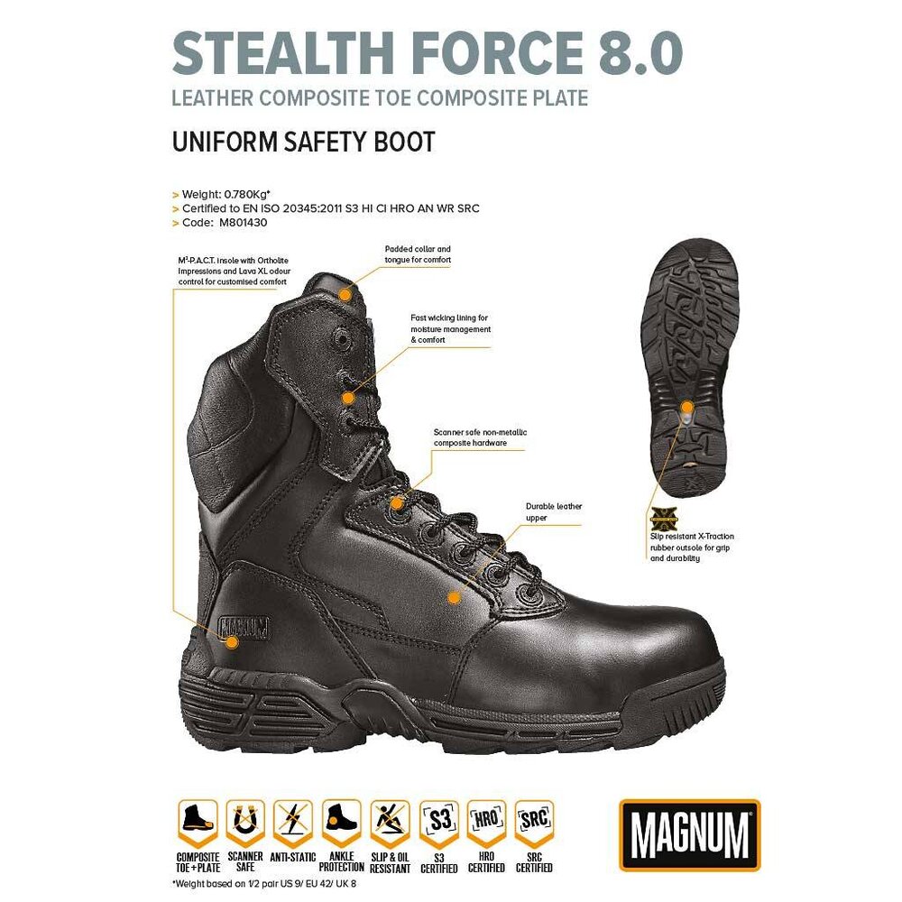 Magnum Stealth Force 8.0 Leer S3 CT CP Zwart Legerkisten