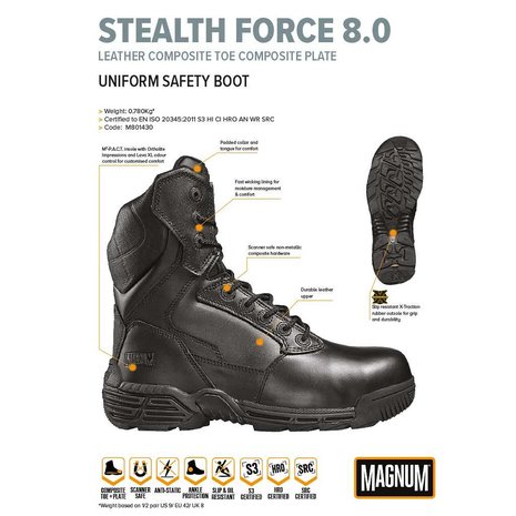 Magnum Stealth Force 8.0 Leer S3 CT CP Zwart Legerkisten