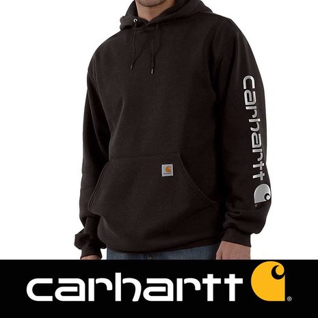 Carhartt Sleeve Logo Black Hooded Sweatshirt Heren Carhartt Sleeve Logo Black Hooded Sweatshirt Heren