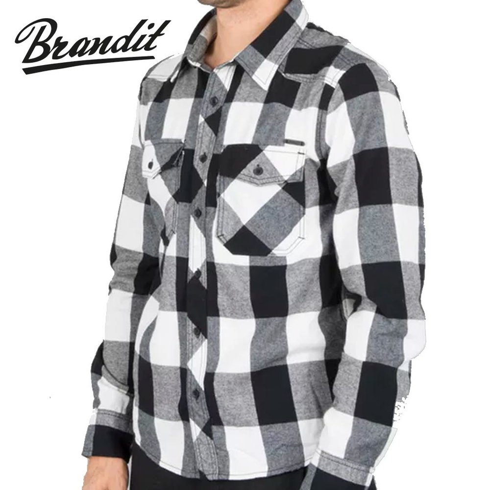 Brandit Check Shirt White-Black Flanel Overhemd Heren Brandit Check Shirt White-Black Flanel Overhemd Heren