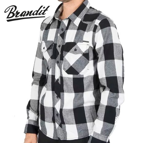 Brandit Check Shirt White-Black Flanel Overhemd Heren Brandit Check Shirt White-Black Flanel Overhemd Heren