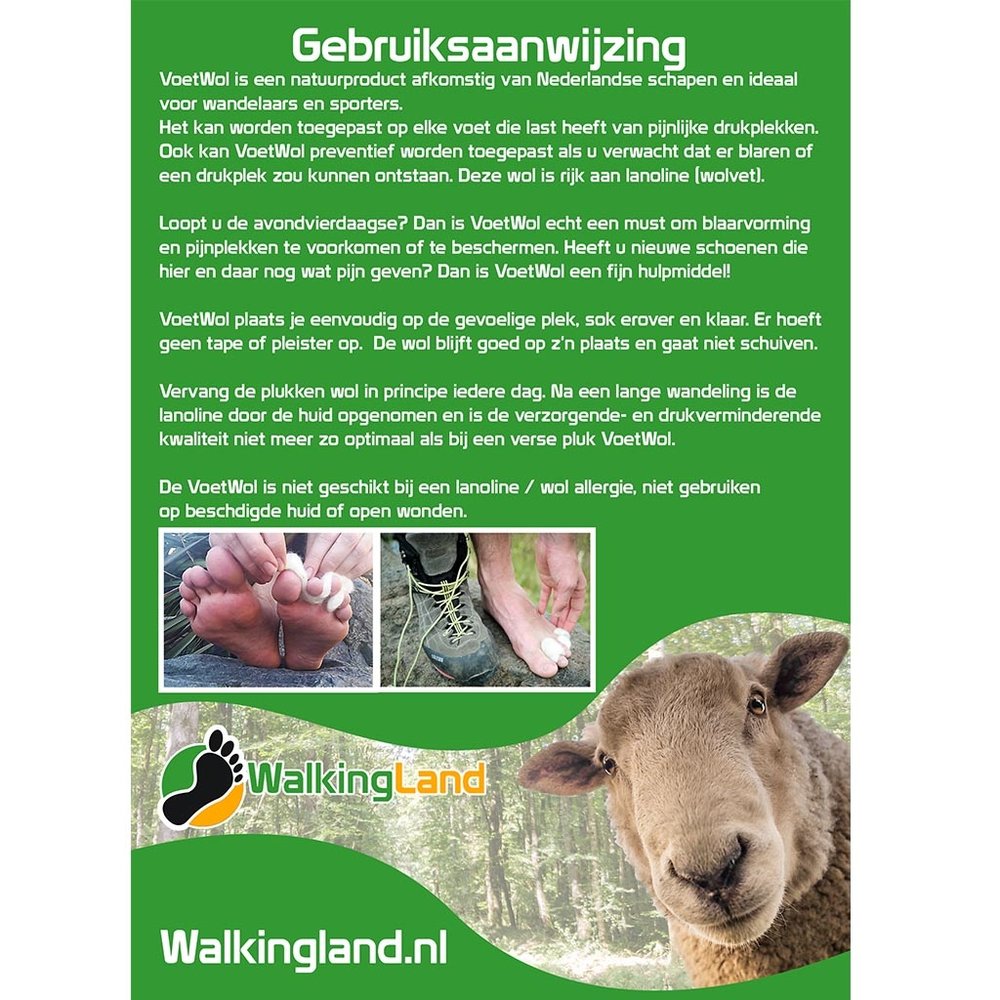 WalkingLand VoetWol  - Stop Blaren 20 Gram WalkingLand VoetWol  - Stop Blaren 20 Gram