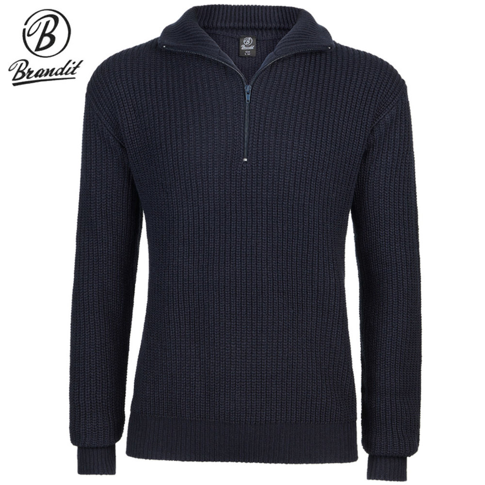 Brandit Marine Pullover Troyer Sweater Navy Heren Brandit Marine Pullover Troyer Sweater Navy Heren