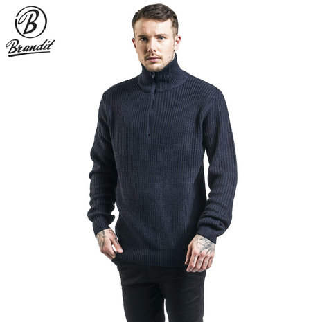 Brandit Marine Pullover Troyer Sweater Navy Heren Brandit Marine Pullover Troyer Sweater Navy Heren