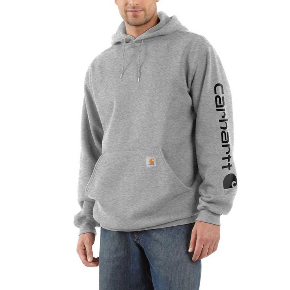 Carhartt Midweight Sleeve Logo Hooded Sweatshirt Heather Grey Heren Carhartt Midweight Sleeve Logo Hooded Sweatshirt Heather Grey Heren