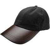 Game Baseball Cap Zwart Gewaxt Katoen - Leren Klep Game Baseball Cap Zwart Gewaxt Katoen - Leren Klep