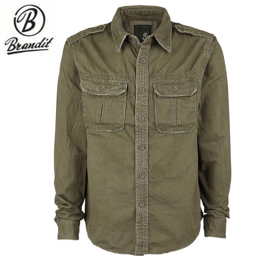 Brandit Vintage Shirt Longsleeve Olive Overhemd Heren Brandit Vintage Shirt Longsleeve Olive Overhemd Heren