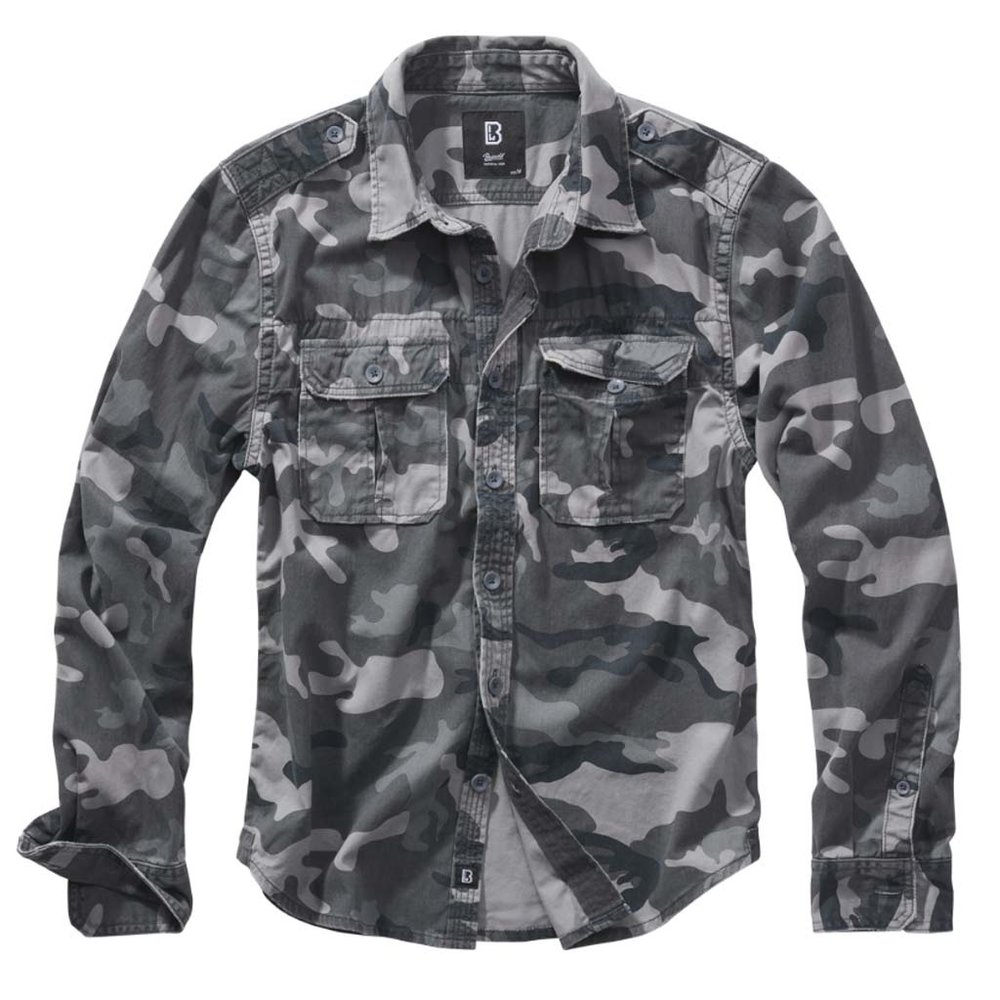 Brandit Vintage Shirt Longsleeve Grey Camo Overhemd Heren Brandit Vintage Shirt Longsleeve Grey Camo Overhemd Heren