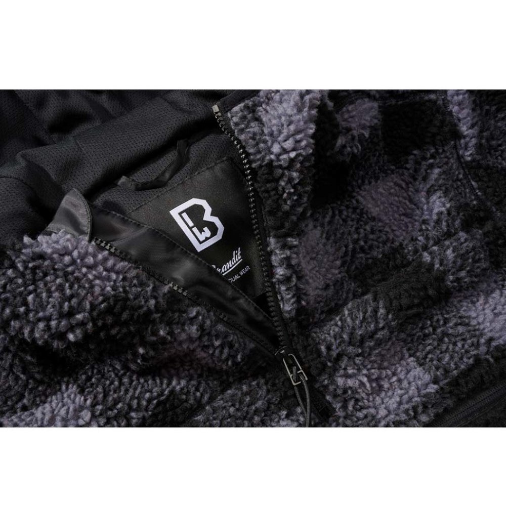 Brandit Teddyfleece Worker Pullover Zwart-Grijs Sweater Brandit Teddyfleece Worker Pullover Zwart-Grijs Sweater