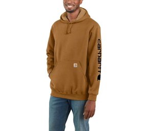 Carhartt Sleeve Logo Brown Hooded Sweatshirt Heren Carhartt Sleeve Logo Brown Hooded Sweatshirt Heren