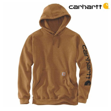 Carhartt Sleeve Logo Brown Hooded Sweatshirt Heren Carhartt Sleeve Logo Brown Hooded Sweatshirt Heren