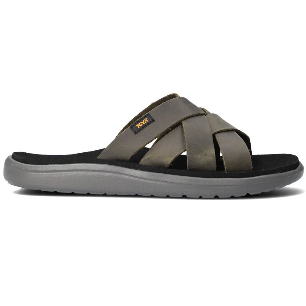 Voya Slide Leather Dark Olive Slippers Heren Voya Slide Leather Dark Olive Slippers Heren