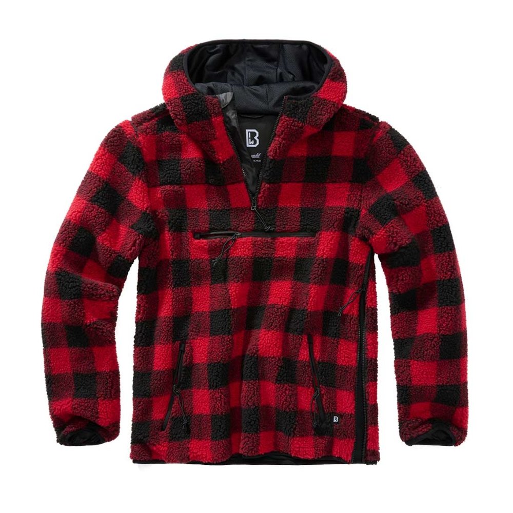 Brandit Teddyfleece Worker Black Red Pullover Heren Brandit Teddyfleece Worker Black Red Pullover Heren