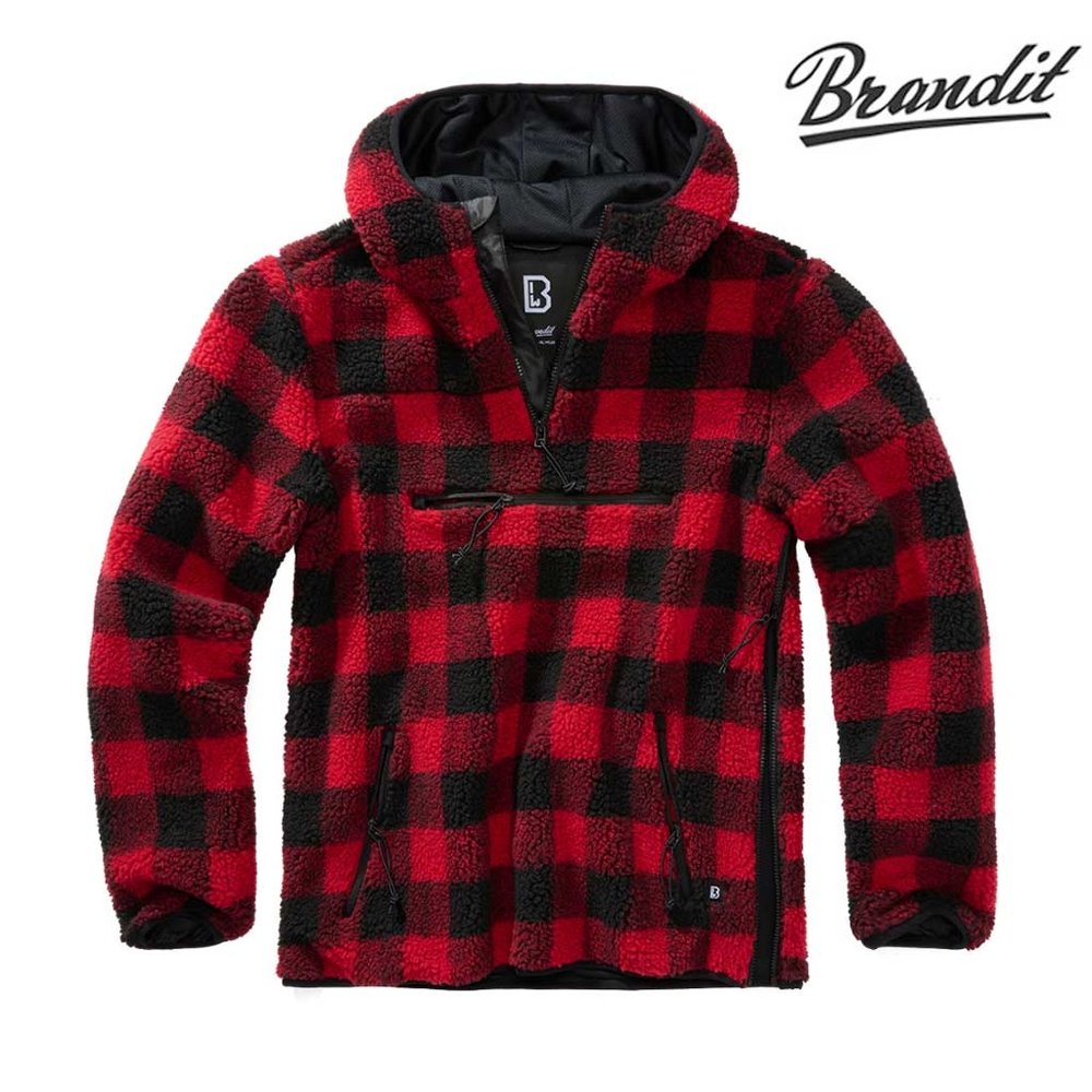 Brandit Teddyfleece Worker Black Red Pullover Heren Brandit Teddyfleece Worker Black Red Pullover Heren