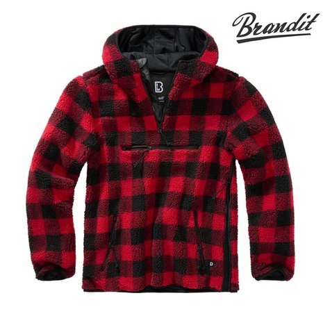 Brandit Teddyfleece Worker Black Red Pullover Heren Brandit Teddyfleece Worker Black Red Pullover Heren
