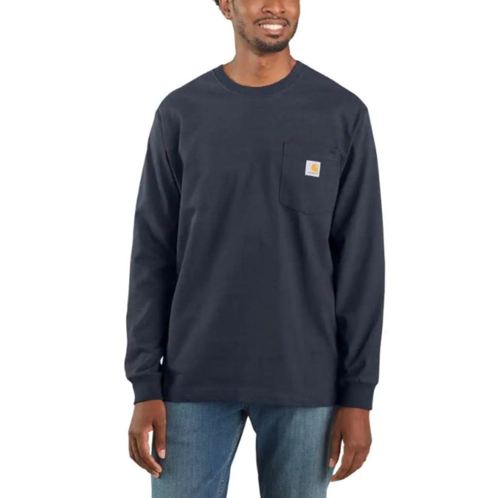 Carhartt Dearborn Pocket Longsleeve Navy Shirt Heren Carhartt Dearborn Pocket Longsleeve Navy Shirt Heren