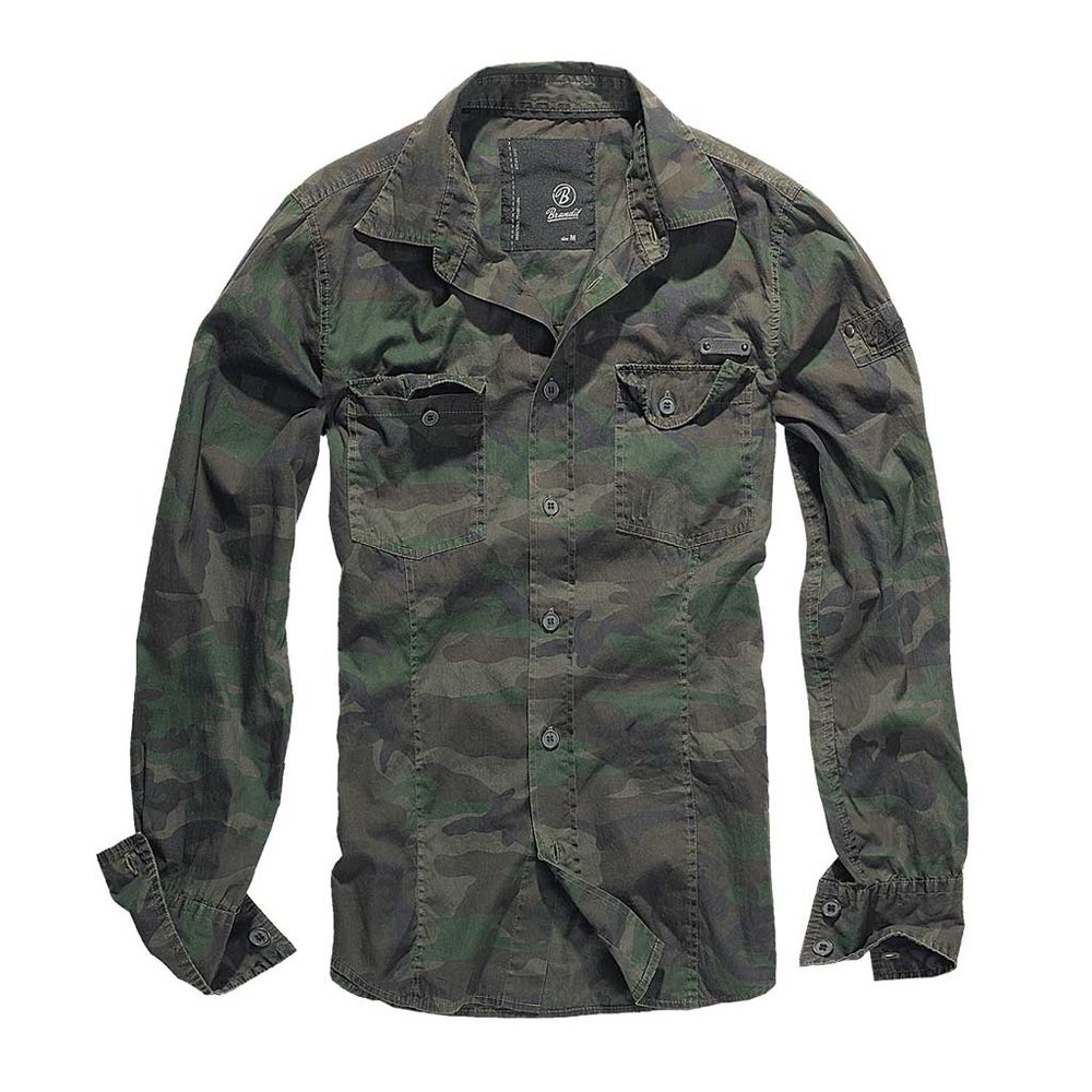 Brandit SlimFit Woodland Camo Shirt Heren