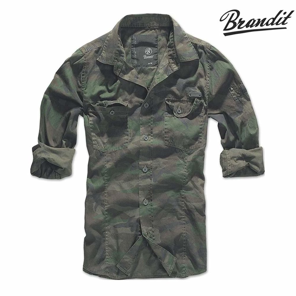 Brandit Slim Fit Woodland Camo Overhemd Heren
