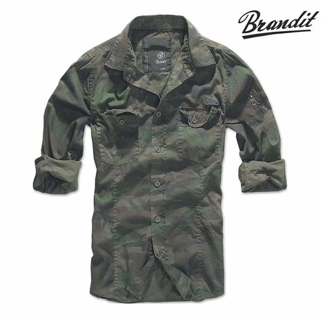 Brandit SlimFit Woodland Camo Shirt Heren