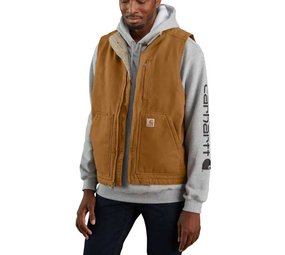 Carhartt Washed Duck Sherpa-Lined Bruin Mock-Neck Vest Heren Carhartt Washed Duck Sherpa-Lined Bruin Mock-Neck Vest Heren
