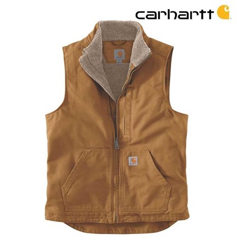 Carhartt Washed Duck Sherpa-Lined Bruin Mock-Neck Vest Heren Carhartt Washed Duck Sherpa-Lined Bruin Mock-Neck Vest Heren