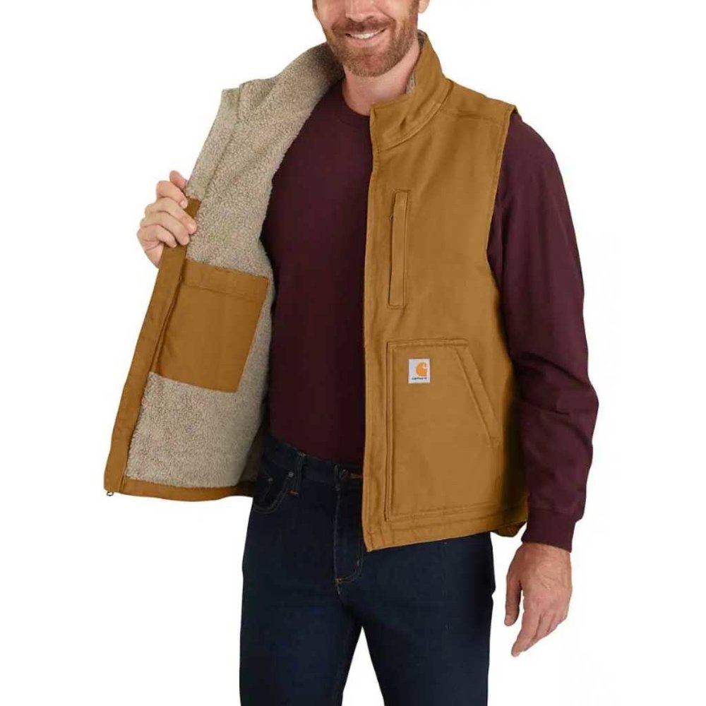 Carhartt Washed Duck Sherpa-Lined Bruin Mock-Neck Vest Heren Carhartt Washed Duck Sherpa-Lined Bruin Mock-Neck Vest Heren
