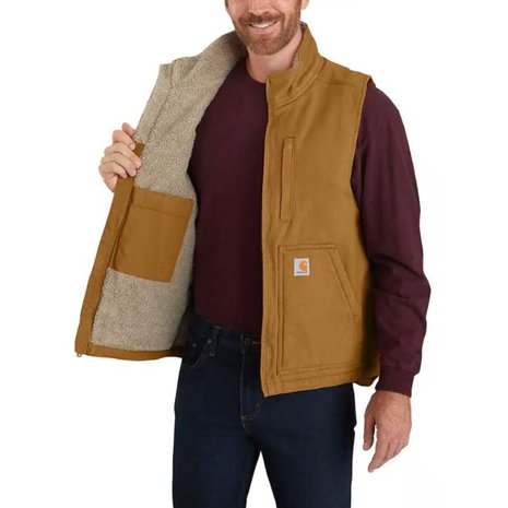 Carhartt Washed Duck Sherpa-Lined Bruin Mock-Neck Vest Heren Carhartt Washed Duck Sherpa-Lined Bruin Mock-Neck Vest Heren