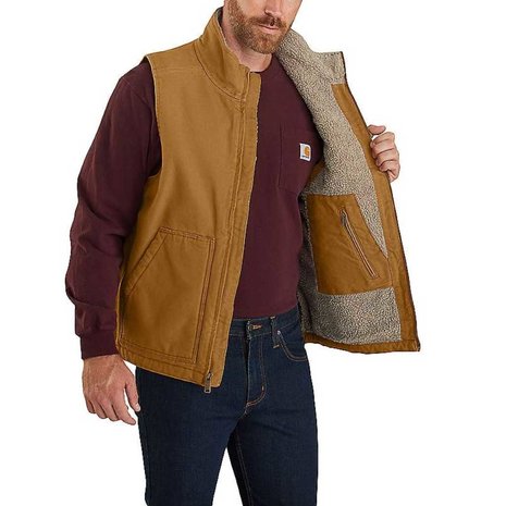 Carhartt Washed Duck Sherpa-Lined Bruin Mock-Neck Vest Heren Carhartt Washed Duck Sherpa-Lined Bruin Mock-Neck Vest Heren