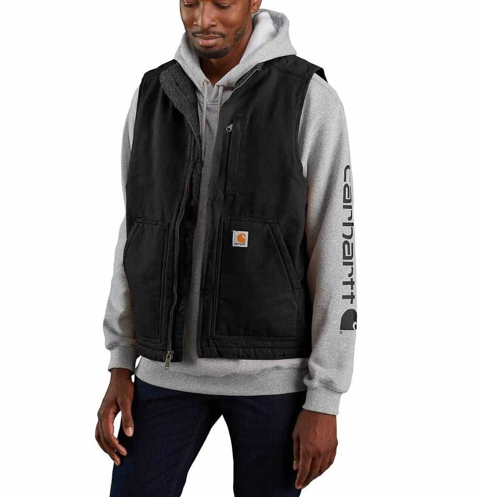 Carhartt Washed Duck Sherpa-Lined Zwart Mock-Neck Vest Heren Carhartt Washed Duck Sherpa-Lined Zwart Mock-Neck Vest Heren