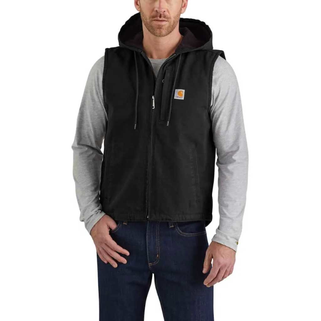 Washed Duck Fleece-Lined Zwart Hooded Vest Heren