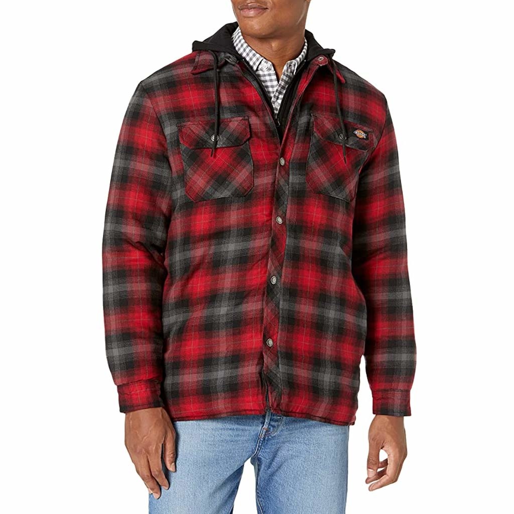 Hooded Flannel Red Black Shirt Jacket Heren Hooded Flannel Red Black Shirt Jacket Heren