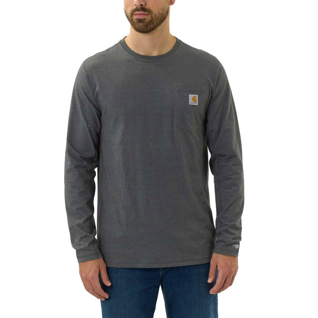 Force Relaxed Fit Longsleeve Carbon Heather Pocket T-Shirt Heren