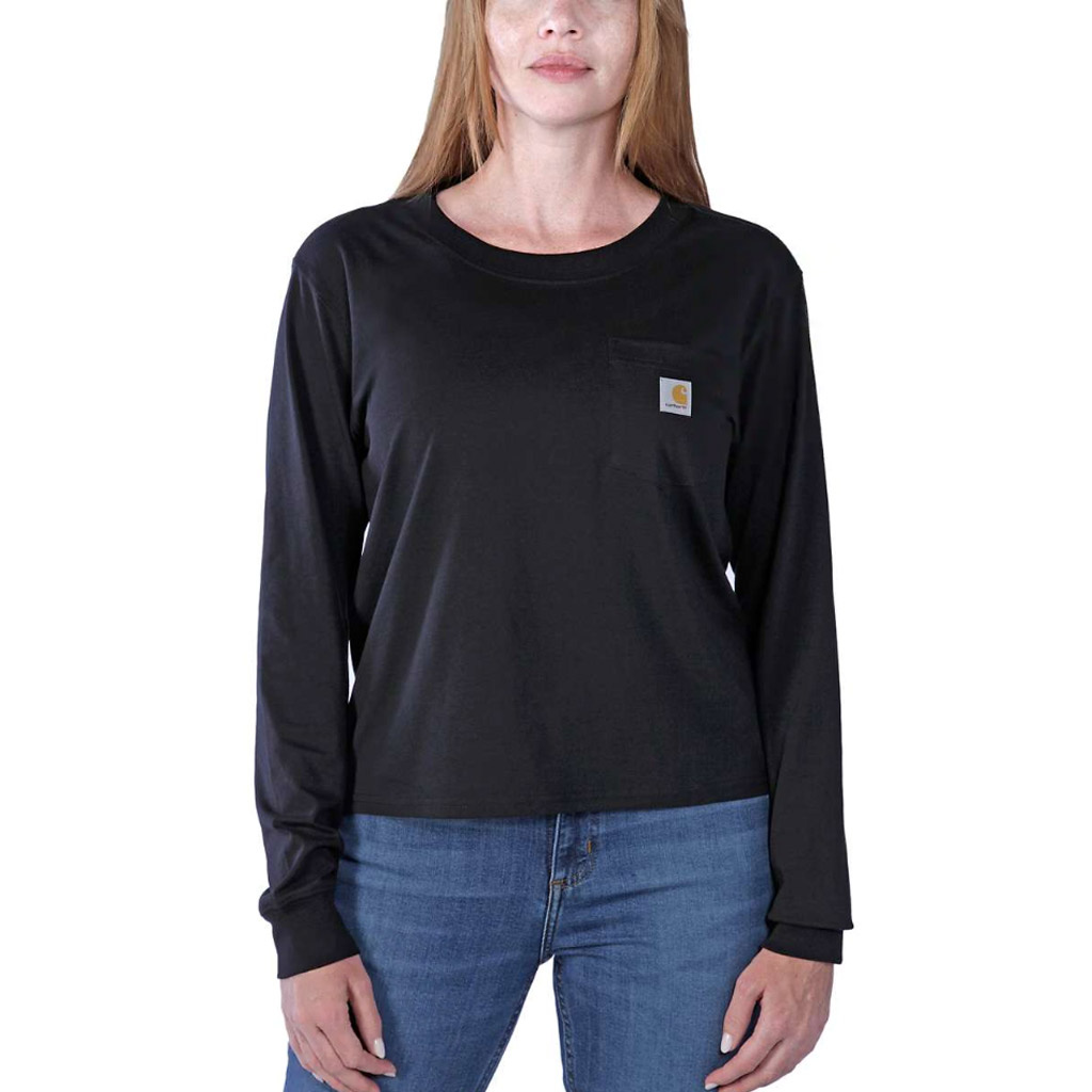 Lightweight Long-Sleeve Zwart Pocket T-Shirt Dames