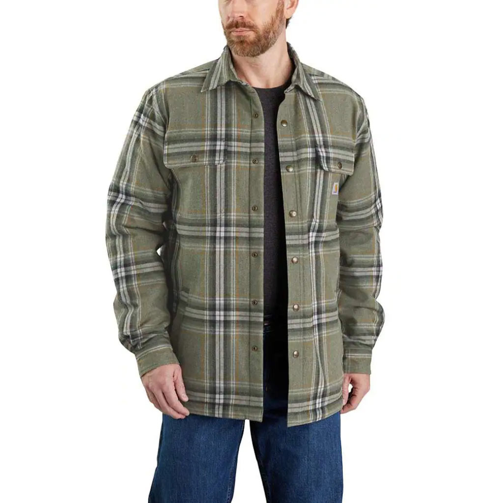Heavyweight Flannel Shirt Jack - Sherpa lined - Carhartt - Basil - maat XL (valt als XXL)