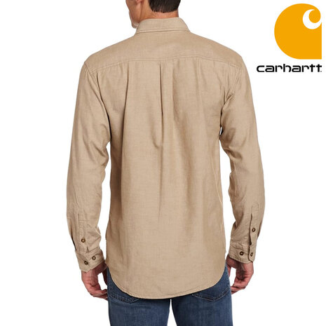 Carhartt Midweight Chambray LS Shirt Dark Tan Chambray Overhemd Heren Carhartt Midweight Chambray LS Shirt Dark Tan Chambray Overhemd Heren